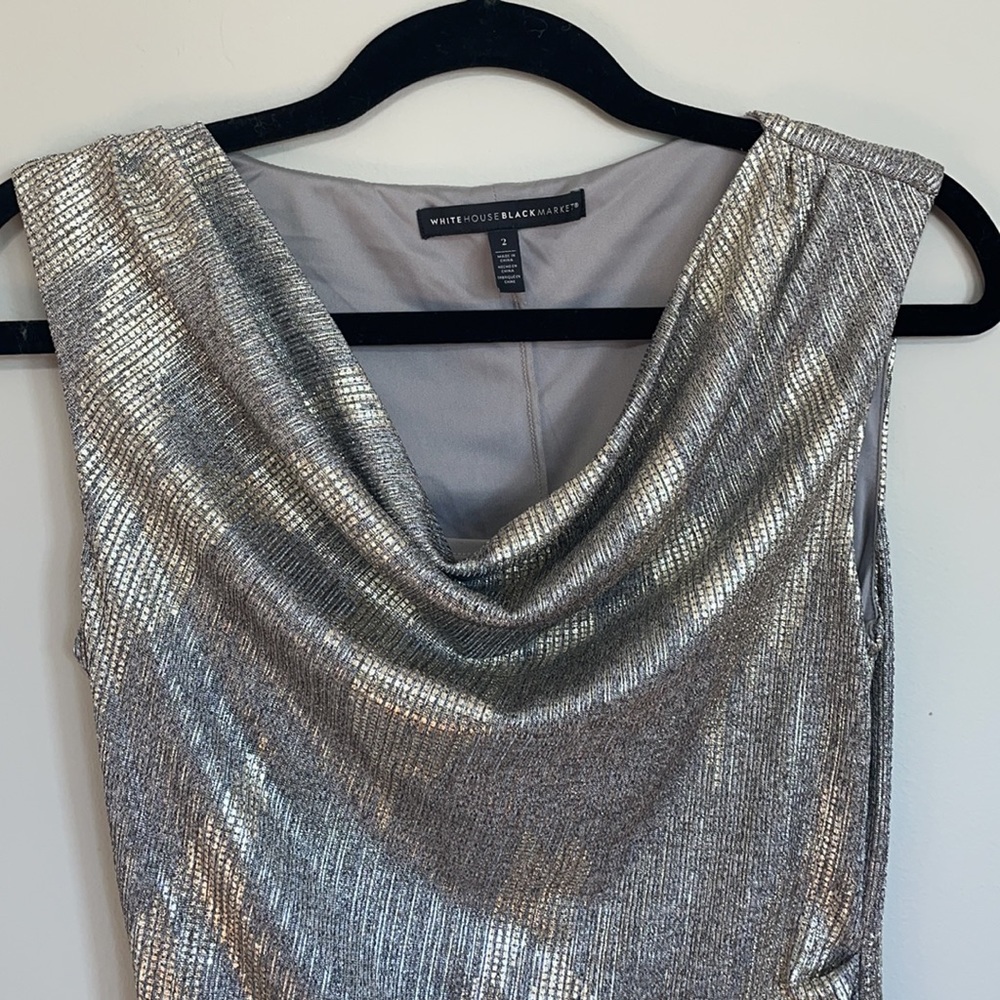 White House Black Market Metallic Cowl Neck Cocktail Dress - Picture 4 of 6
